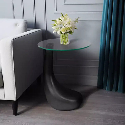 Artistic End Table or Side Table for Home Decor - Unique Table with Golf Club Base and Glass Top for Office Bedroom or Living Room - 22 Black