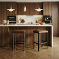 2 Counter Height Bar Stools PU Leather with 2 Padding Sturdy Metal Base Easy Assembly for Kitchen Island & Bar Brown