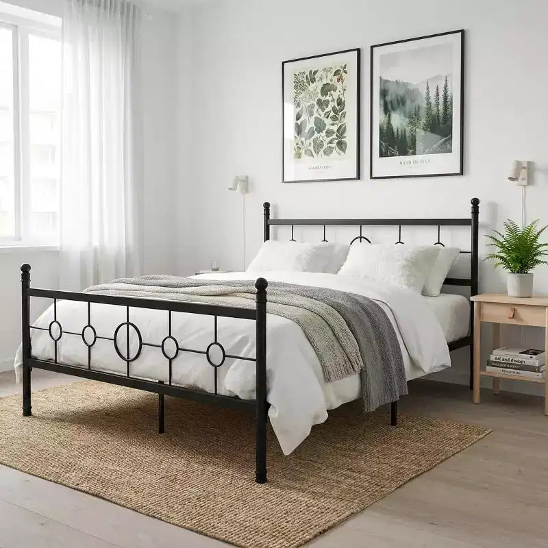 Heavy-Duty Twin Size Iron Bed Frame with Vintage Circular Headboard & Footboard Noise-Free Platform Bed Easy Assembly & No Box Spring Needed