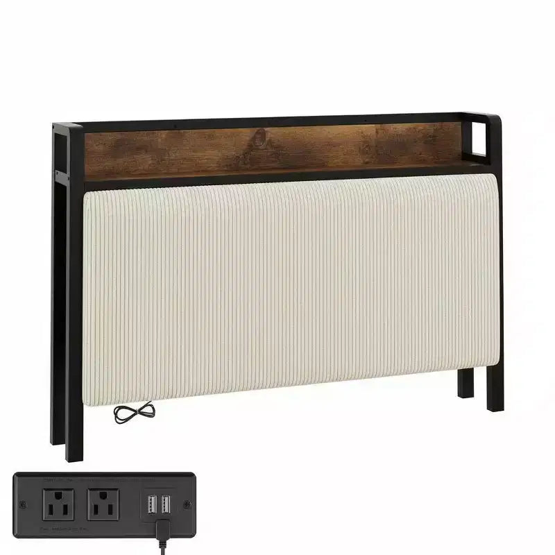 Twin Upholstered Platform Bed Frame with Storage Drawers & Headboard Charging Station Tufted Soft Heavy Duty Metal & Wood No Box Spring Black