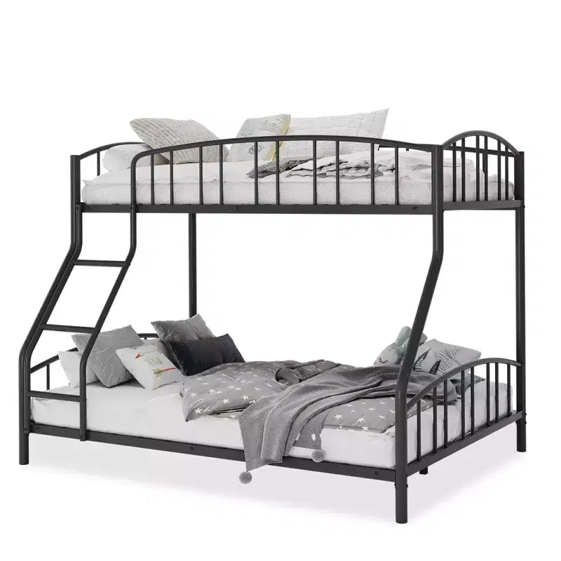 Space-Saving Twin Over Full Bunk Bed Arched Guardrail No Box Spring Needed Ladder Sturdy Slats Support