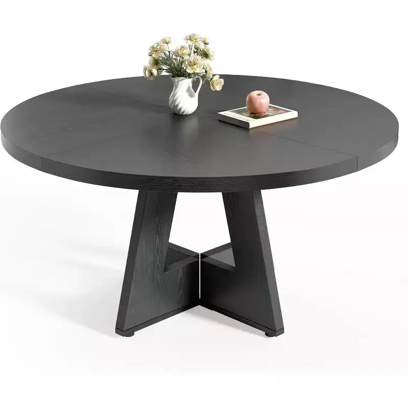 47 Round Dining Table for 4-6 People Wooden Pedestal Base Modern for Dining Room Kitchen Living Room