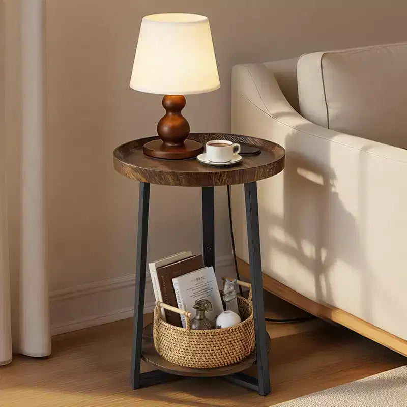 Table d'appoint ronde à double plateau