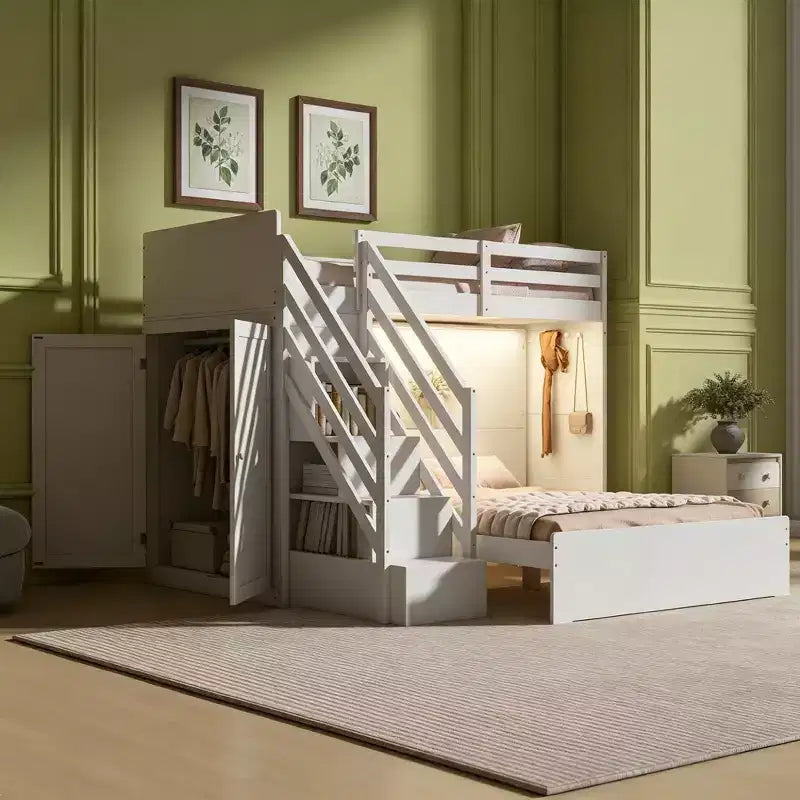 Lit simple en hauteur, lit double en bas