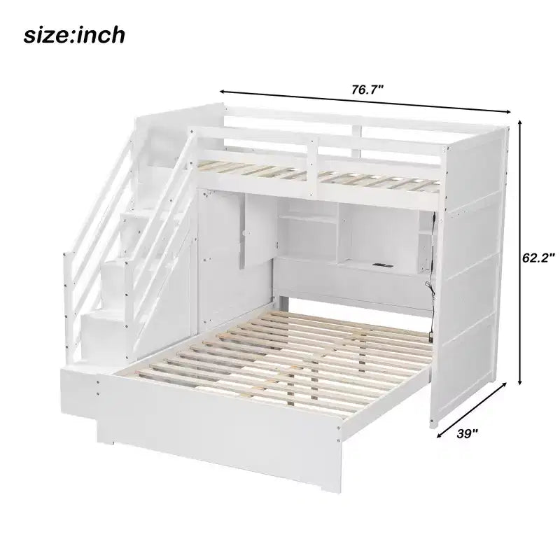 Lit simple en hauteur, lit double en bas