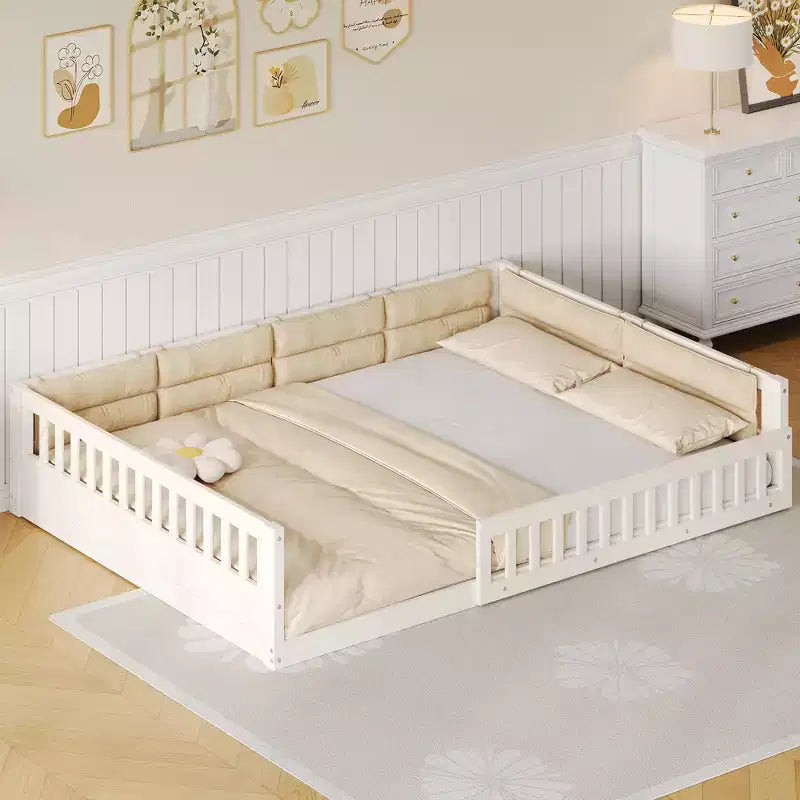 FAMYYT Full Size Wood Platform Bed?With Guardrail Pillow Easy Assembly