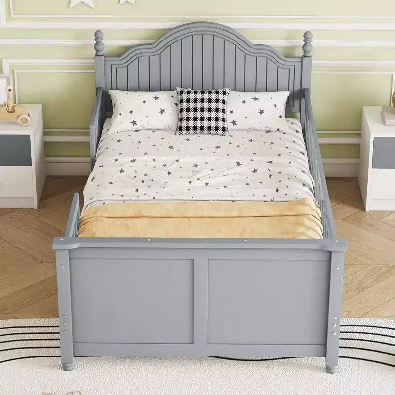Lit plateforme double en bois gris pour enfants