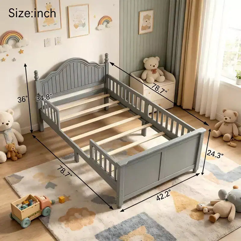 Lit plateforme double en bois gris pour enfants