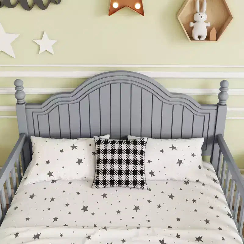 Lit plateforme double en bois gris pour enfants