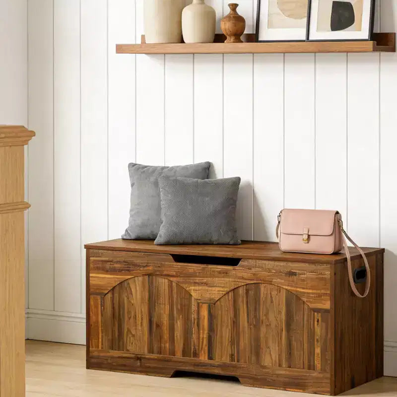 Banc de rangement en bois rétro