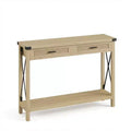 Modern Farmhouse Console Table with 2 Drawers 43 Rustic Wood Ratten Narrow Table for Entryway Living Room Hallway