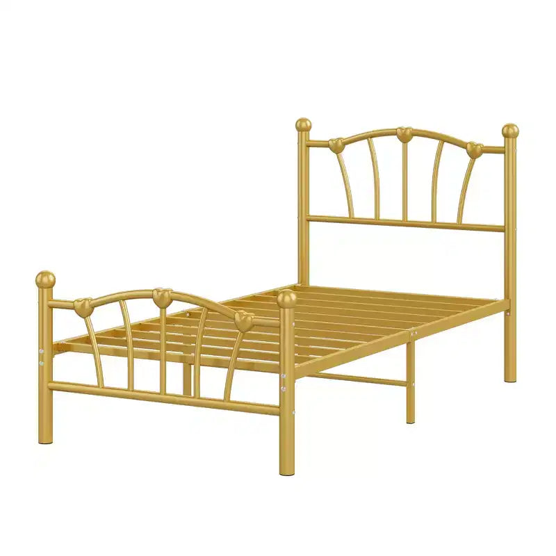 Classic Heart Shaped Metal Bed Frame Sturdy Platform No Box Spring Needed Underbed Storage Noise-Free Easy Assembly Twin/ Full Size
