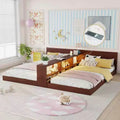 ModernLuxe Double Twin Size Bed Frame with Storage LED Lights & Charging Station Convertible 2 Twin Kids Beds
