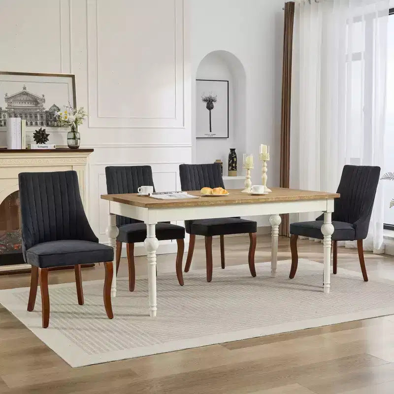 Chaise de salle à manger en bois avec coussin en velours