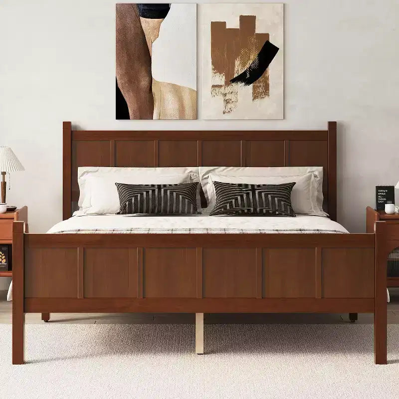 FAMYYT Queen Size Flat Panel Bed With Headboard & Footboard Easy Assembly