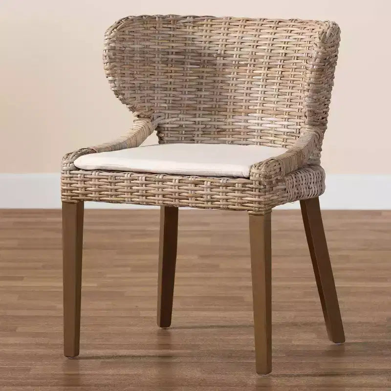 Chaises de salle à manger en rotin naturel et acajou