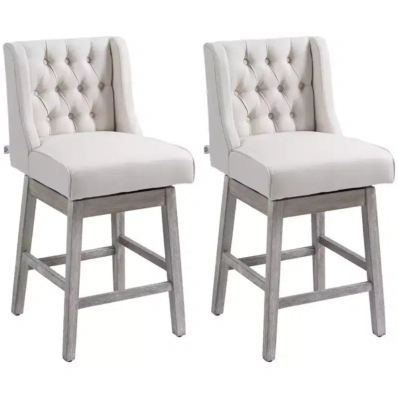 HOMCOM Counter Height Bar Stools Set of 2 180 Degree Swivel Kitchen Island Stool 27 Seat Height with Wood Footrests and Button Tufted Design