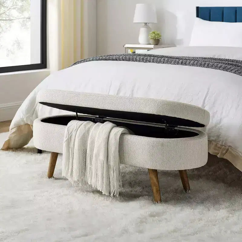 Pouffe de rangement en lin gris