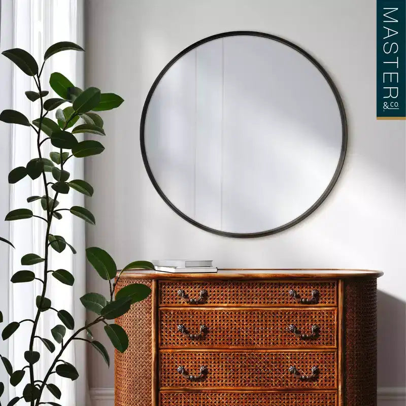 Miroir rond en bois veiné