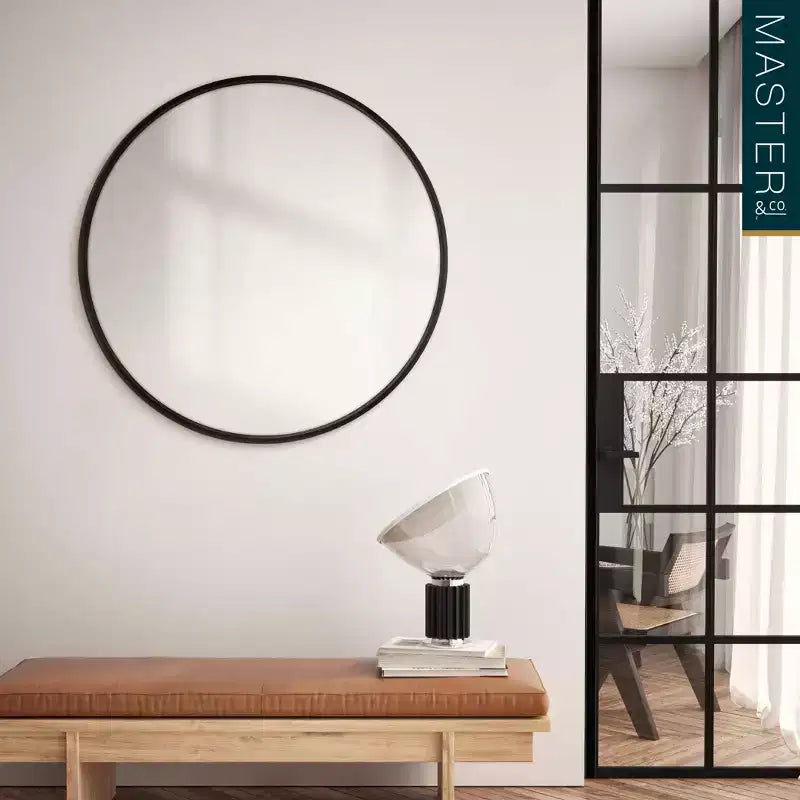 Miroir rond en bois veiné